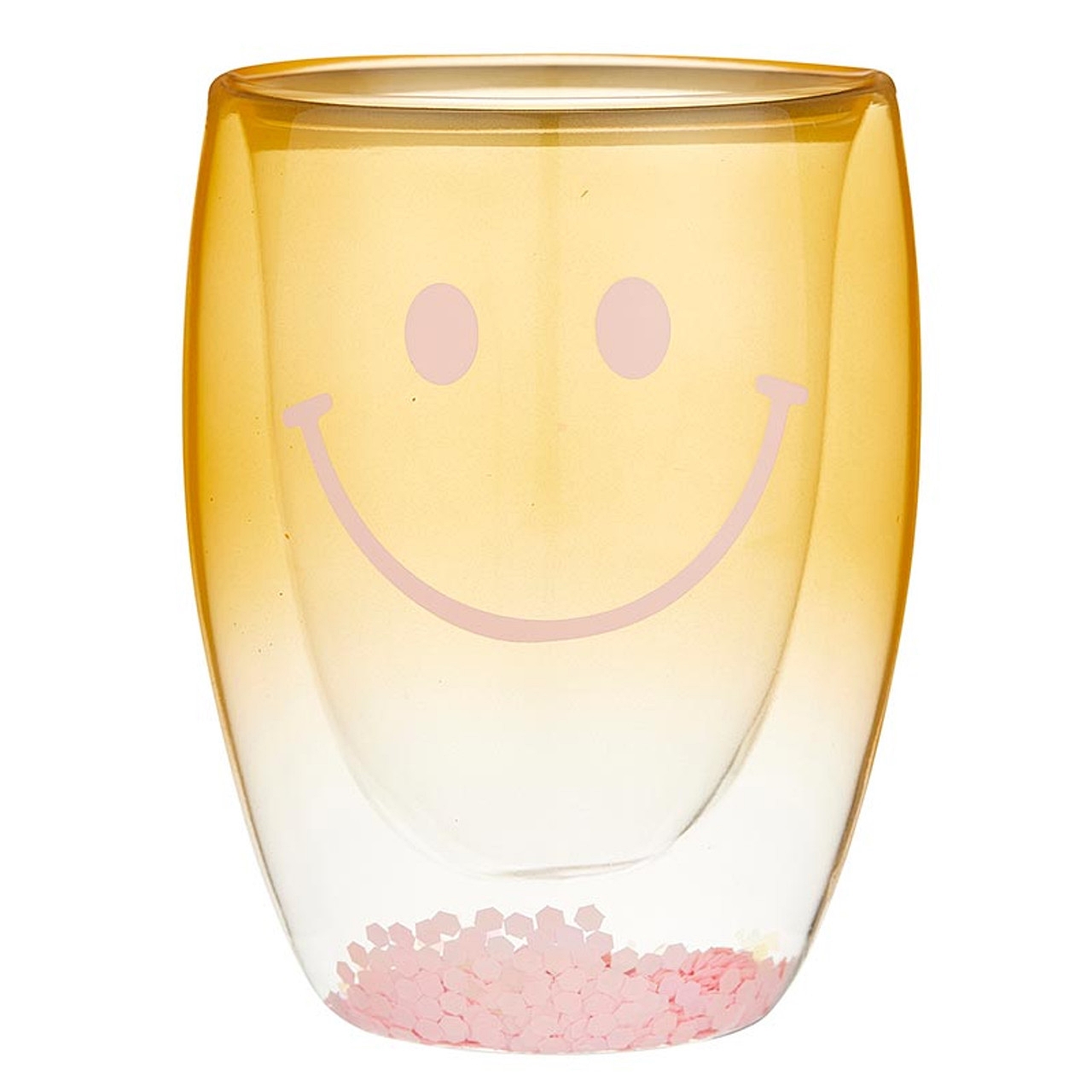 Double-Wall 10oz Stemless Wine Glasses with Smiley Face Design (Set of 6)