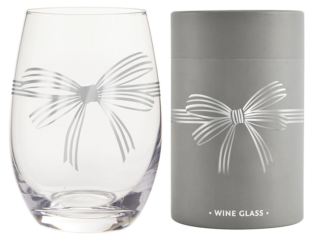Silver Bow Design 17oz Stemless Wine Glasses in Tube Packaging (Set of 4)