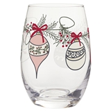 Ornaments Motif 17oz Stemless Wine Glasses in Tube Packaging (Set of 4)