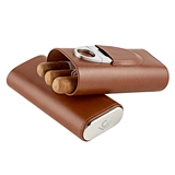 Cole Wheeler 3 Finger Genuine Leather Cigar Case & Stainless-Steel Cutter