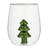 20oz Stemless Wine Glasses with 3D Glitter Christmas Tree Figurine (Set of 4)