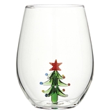 20oz Stemless Wine Glasses with 3D Christmas Tree Figurine (Set of 4)