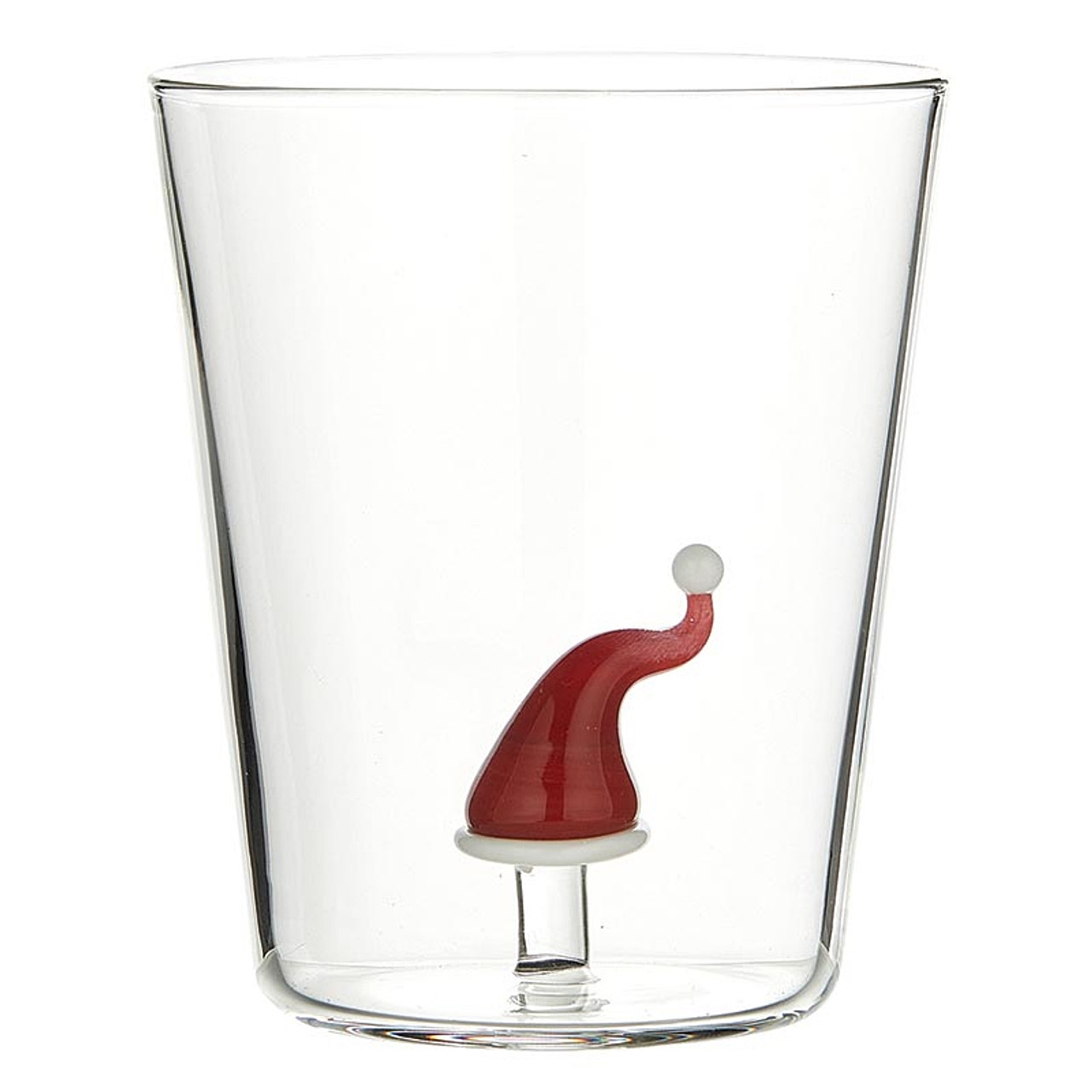 18oz Rocks Glasses with Jolly 3D Christmas Santa Hat Figurine (Set of 4)