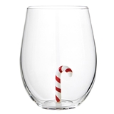 20oz Stemless Wine Glasses with 3D Christmas Candy Cane Figurine (Set of 4)