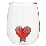 18oz Stemless Wine Glasses with 3D Glitter Valentine's Heart Figurine (Set of 4)