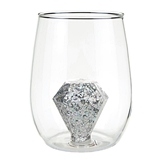 16oz Stemless Wine Glasses with 3D Glitter Diamond Figurine (Set of 4)