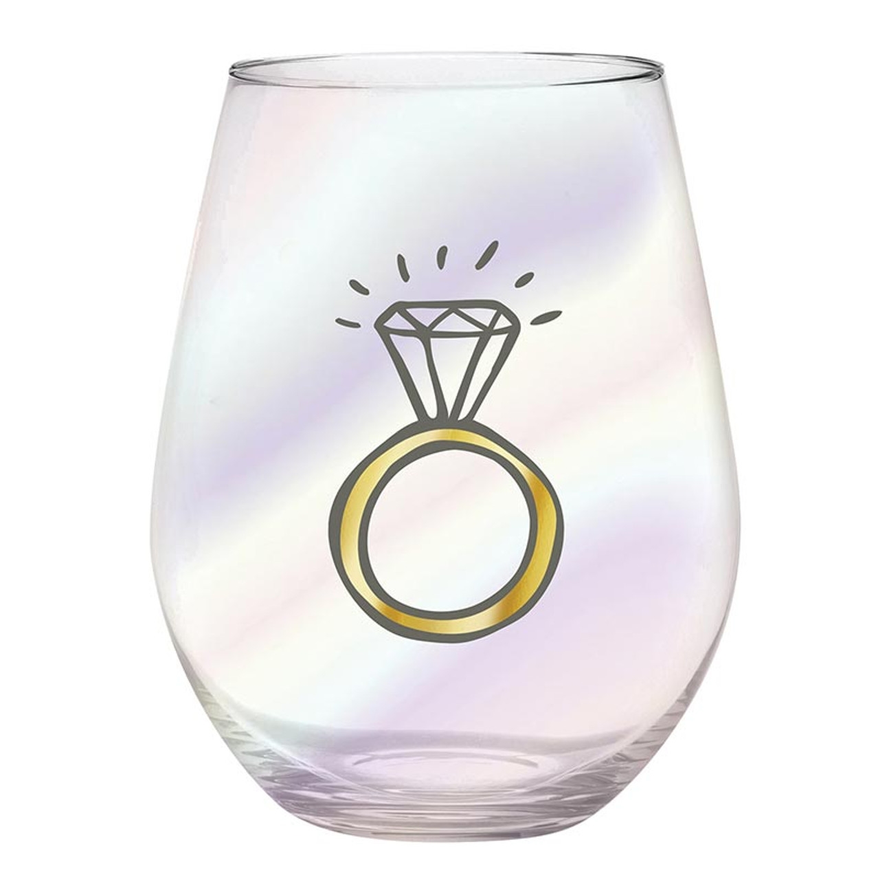 Jumbo 30oz Stemless Wine Glasses with Diamond Wedding Ring Graphic (Set of 6)