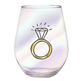 Jumbo 30oz Stemless Wine Glasses with Diamond Wedding Ring Graphic (Set of 6)