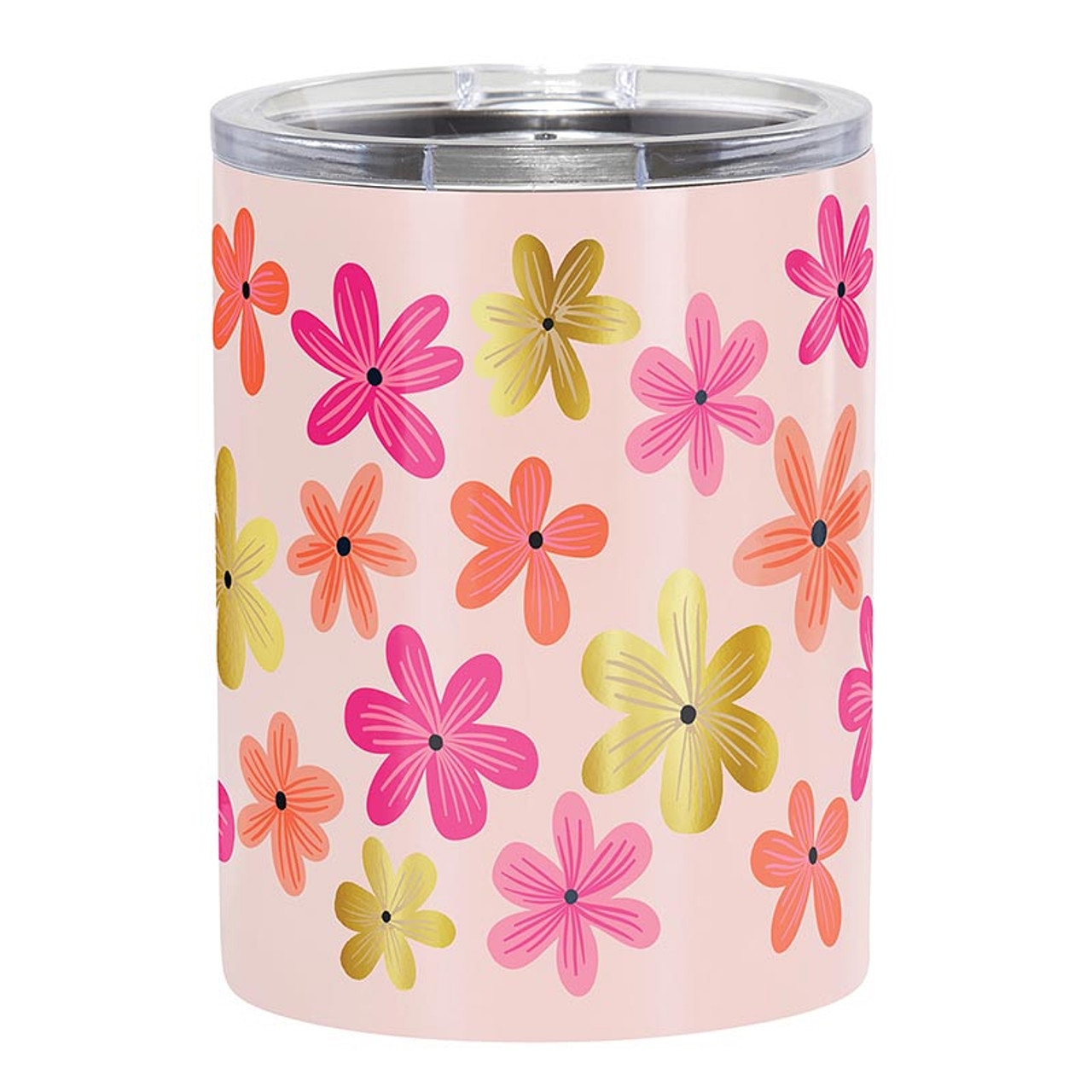 Beautiful Floral Pattern Pink-Finish Stainless-Steel Tumblers (Set of 4)