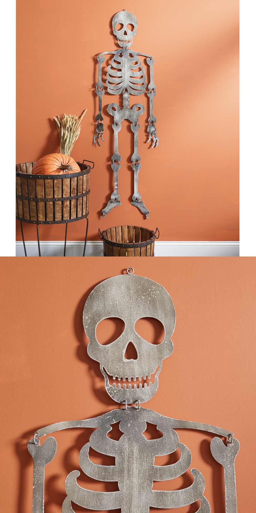 CTW Home Collection Distressed-Metal Spooky Skeleton Wall Hanging