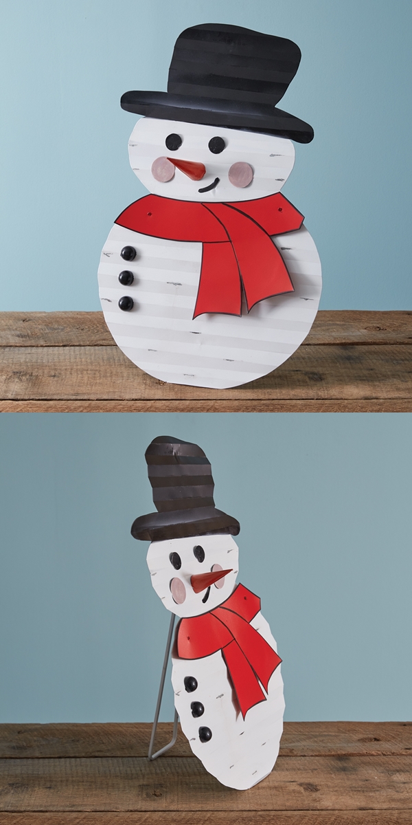 CTW Home Collection Leaning Corrugated-Metal Snowman Porch Sign