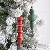 CTW Home Collection Set of Two Mango-Wood Christmas Finial Ornaments