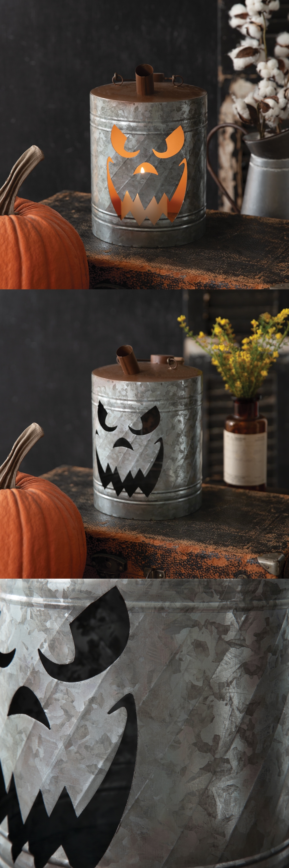 CTW Home Collection Haunted Scarecrow GalvanizedMetal Oil Can Luminary