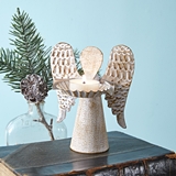 CTW Home Collection Distressed-White Tin Angel with Wings Tealight Holder