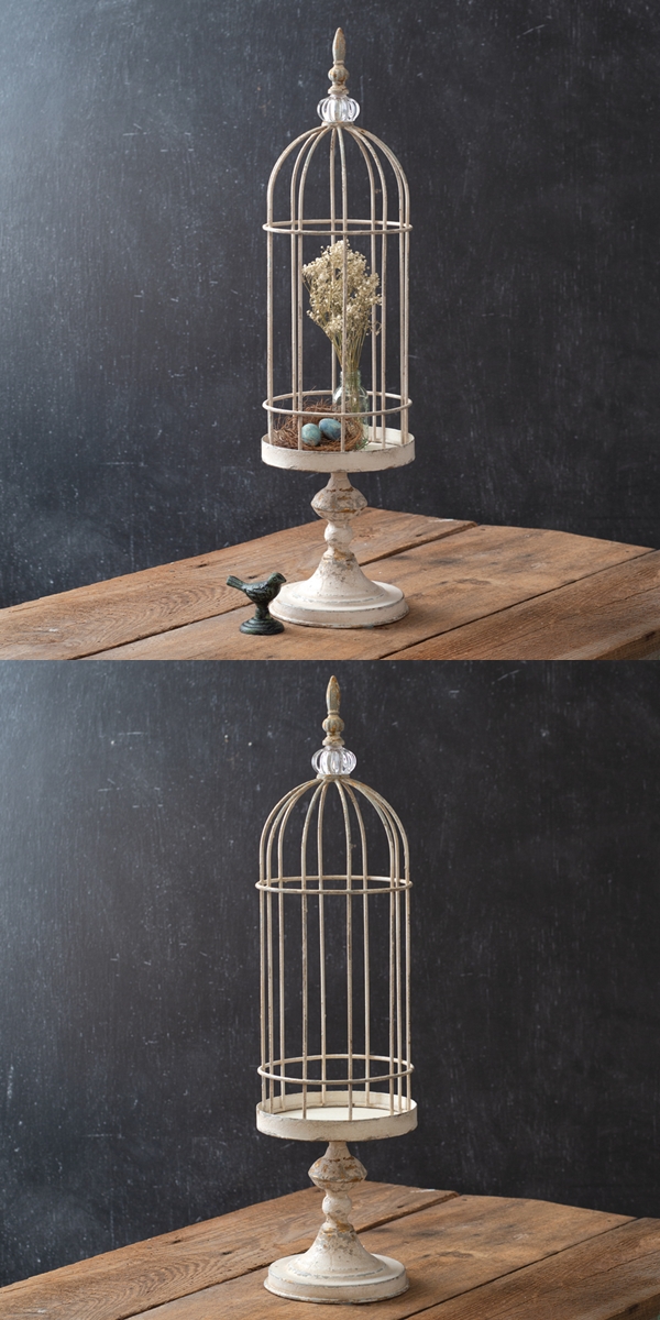 CTW Home Collection Antiqued-White Short Birdcage Cloche with Stand