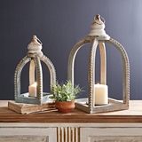 CTW Home Collection Set of Two 'St Tropez' Wooden Beaded-Edge Lanterns