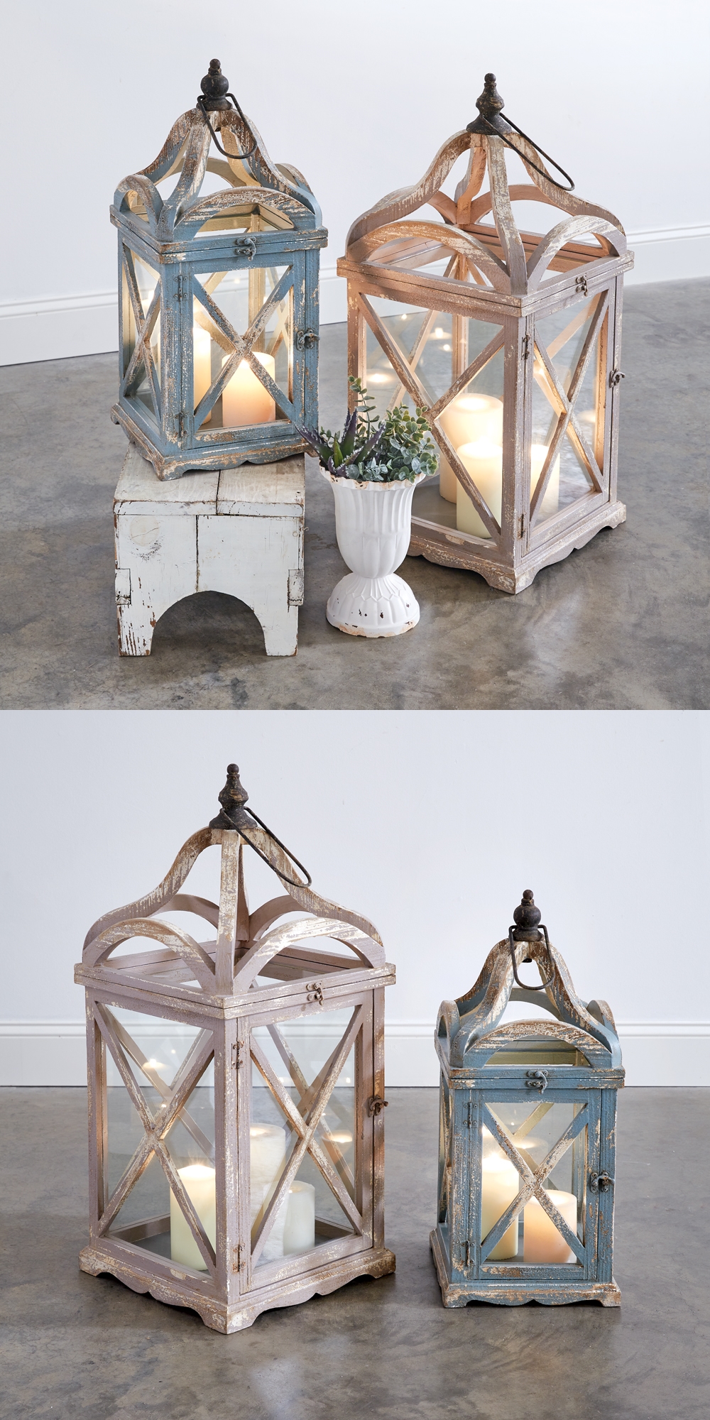 CTW Home Collection Set of Two 'Loire Valley' Distressed-Wood Lanterns