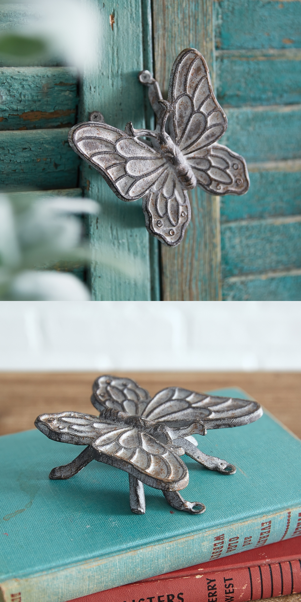 CTW Home Collection Enchanting Cast-Iron Butterfly Figurines (Set of 2)