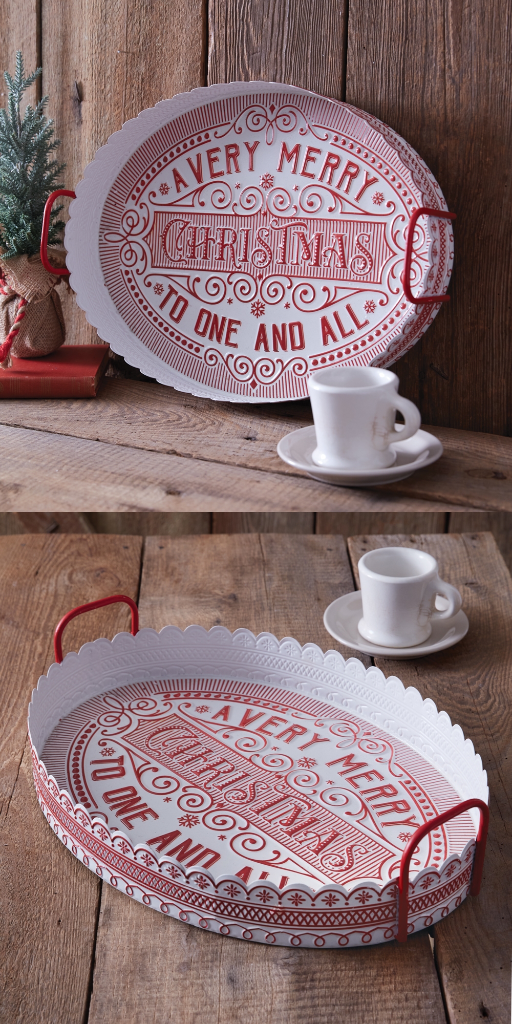 CTW Home Collection 'A Very Merry Christmas' Scalloped-Edge Metal Tray