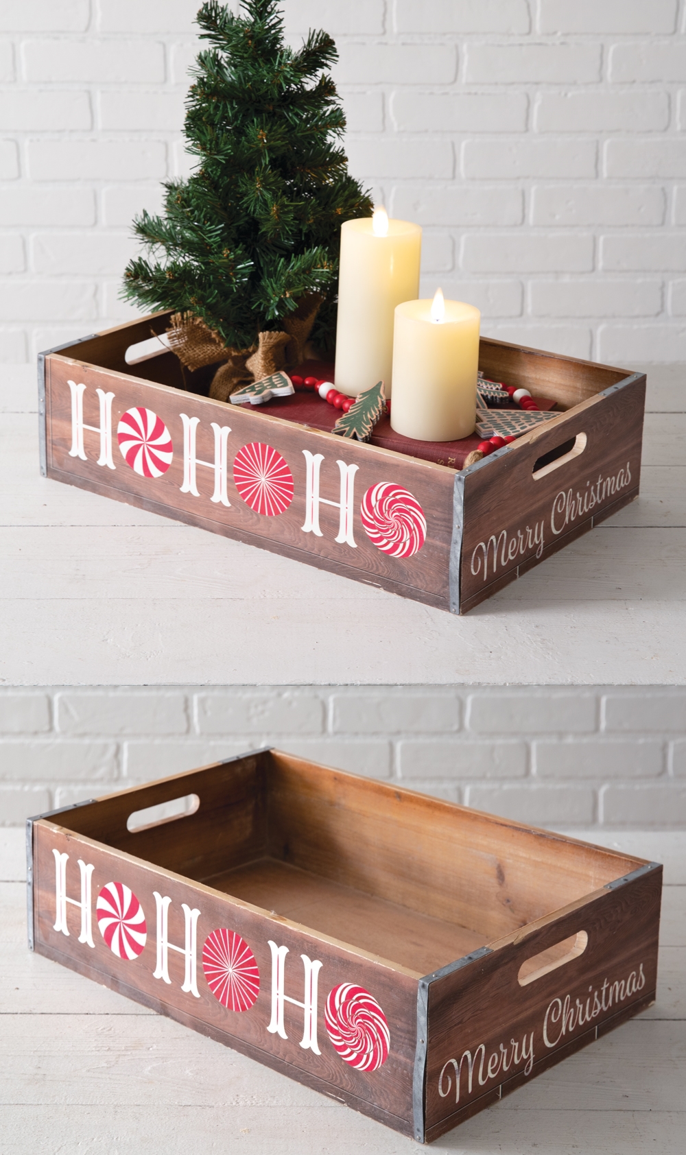 CTW Home Collection "Ho Ho Ho" Holiday Wood Crate with Handles