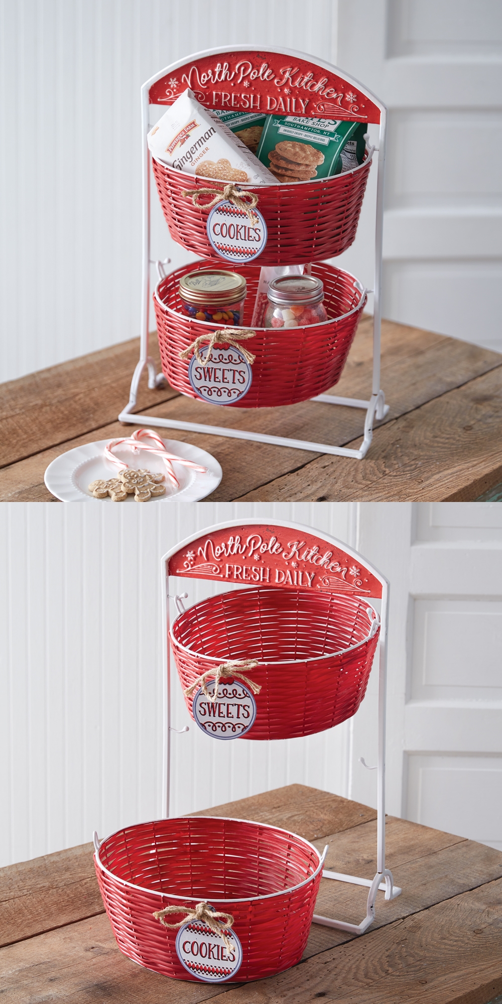 CTW Home Collection North Pole Kitchen Two-Tier Wicker Basket