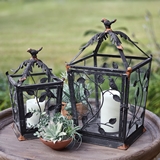 CTW Home Collection Set of Two Distressed-Metal Rustic Woodland Lanterns