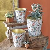 CTW Home Collection Set of 3 Botanical Motif 'Cottage' Core Metal Buckets