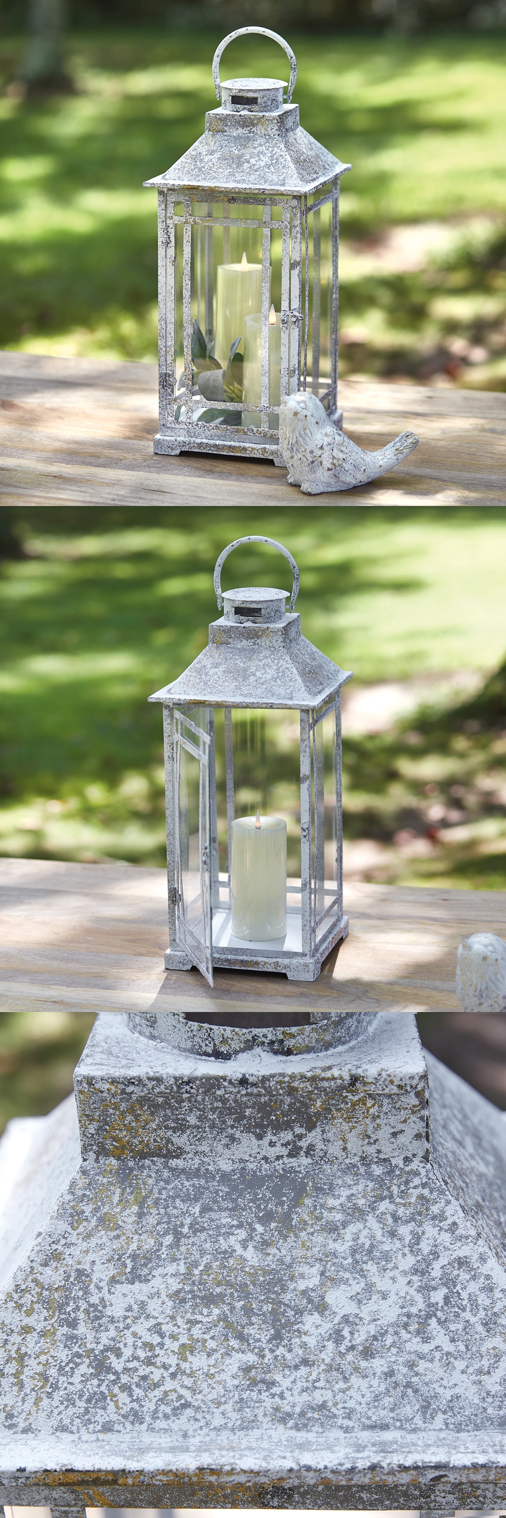 CTW Home Collection Vintage-Look Whitewashed Rustic Cottage Lantern