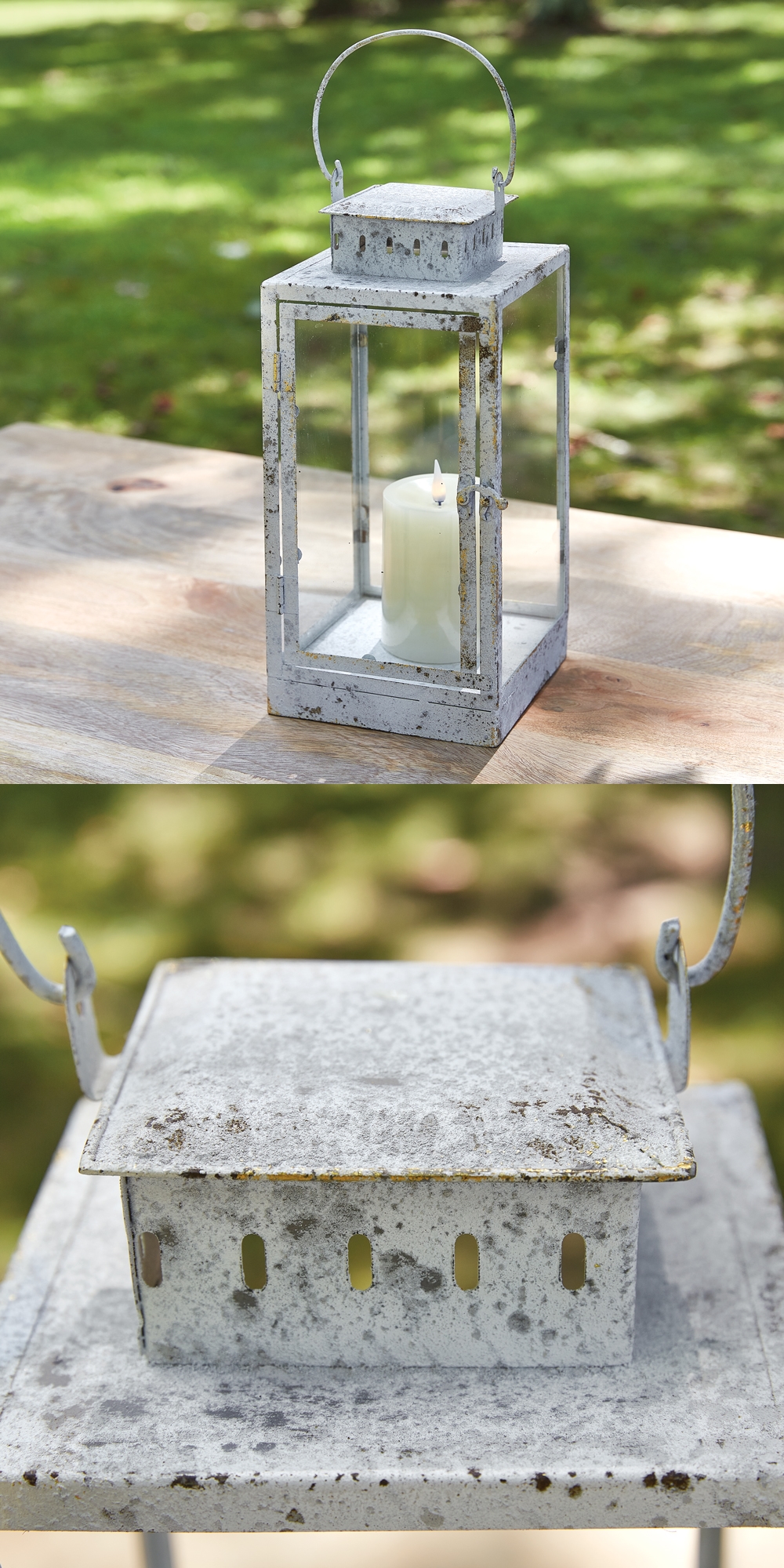 CTW Home Collection Rustic Cottage Metal and Glass Milk House Lantern