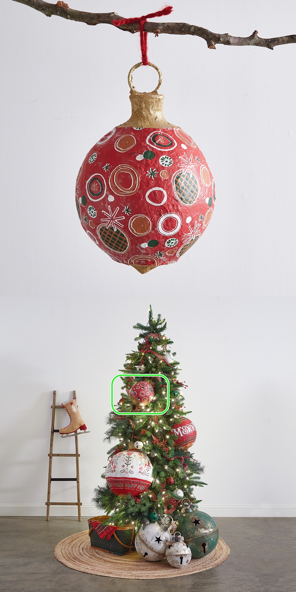 CTW Home Collection Oversized Christmas Design Paper Mache Ornament