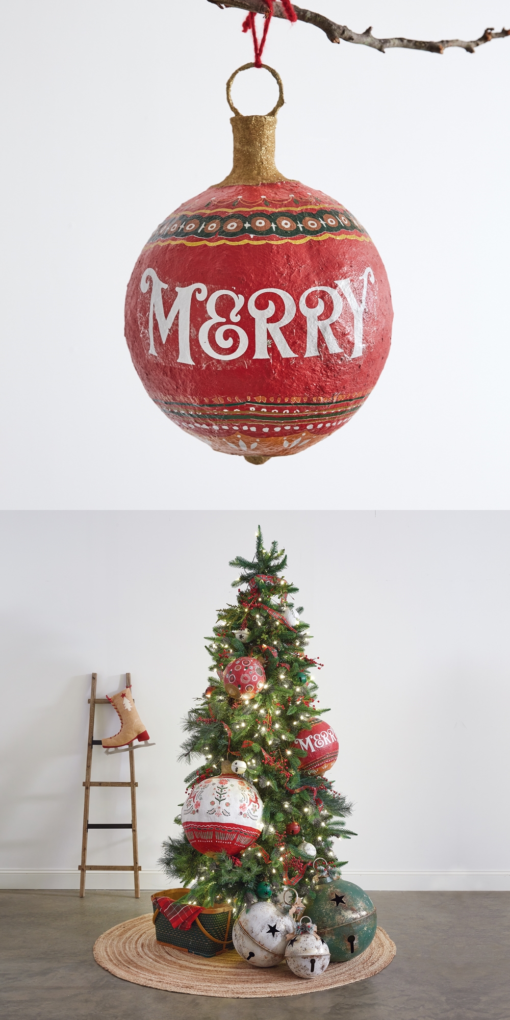 CTW Home Collection Oversized Merry Design Paper Mache Ornament