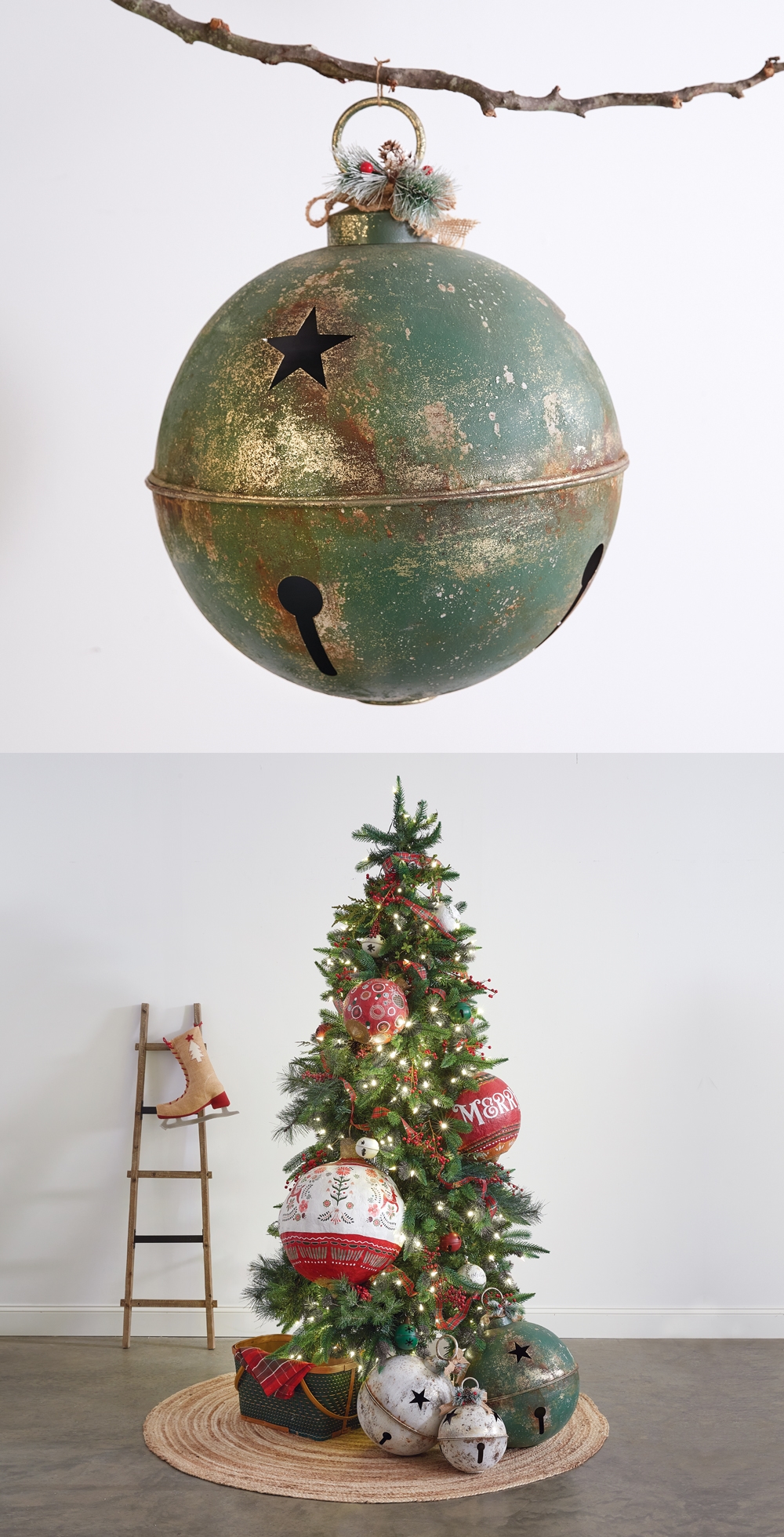 CTW Home Collection Distressed-Green-Metal Large Jumbo Jingle Bell Ornament