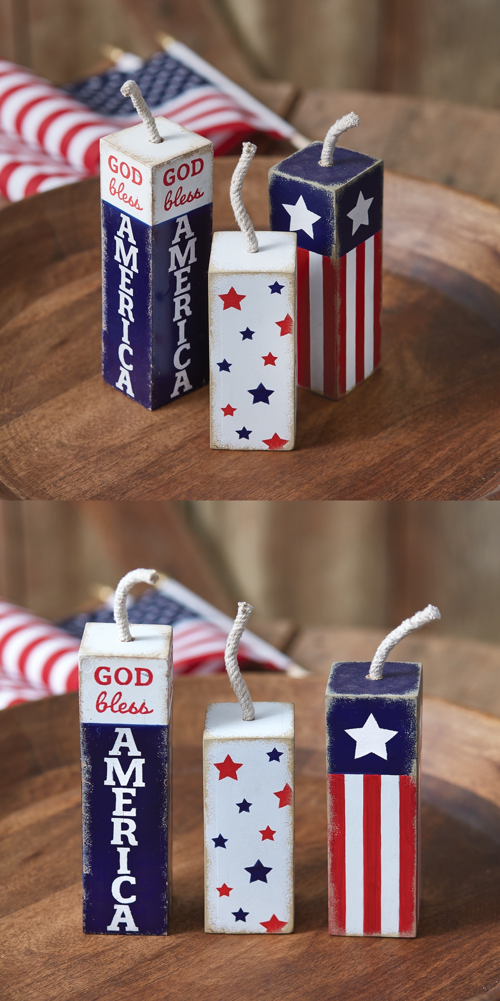 CTW Home Collection Set of Three Decorative Americana Firecracker Blocks