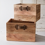 CTW Home Collection Set of Two Leather-Handled Mango-Wood Storage Boxes