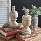 CTW Home Collection Set of Two Whitewashed Turned-Wood Finials