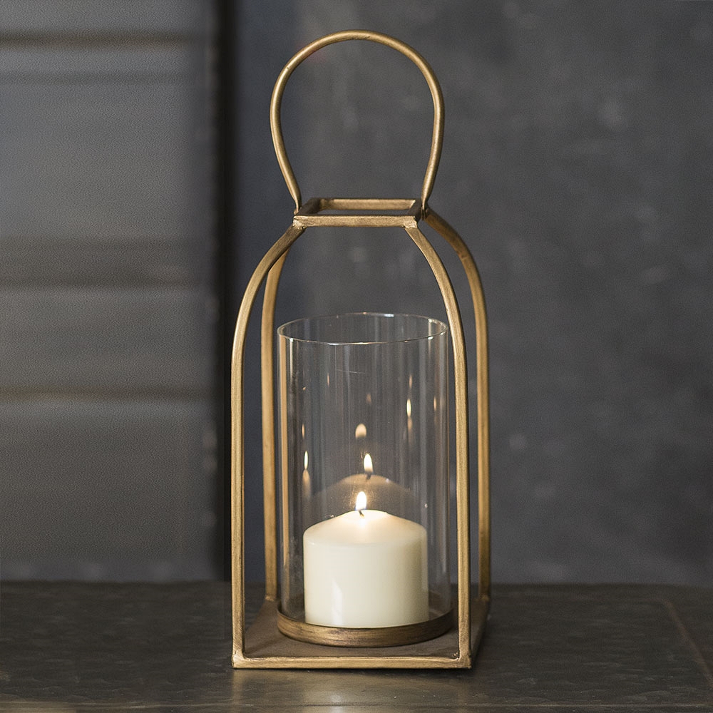 CTW Home Collection Golden-Framed 'Tribeca' Lantern with Glass Chimney