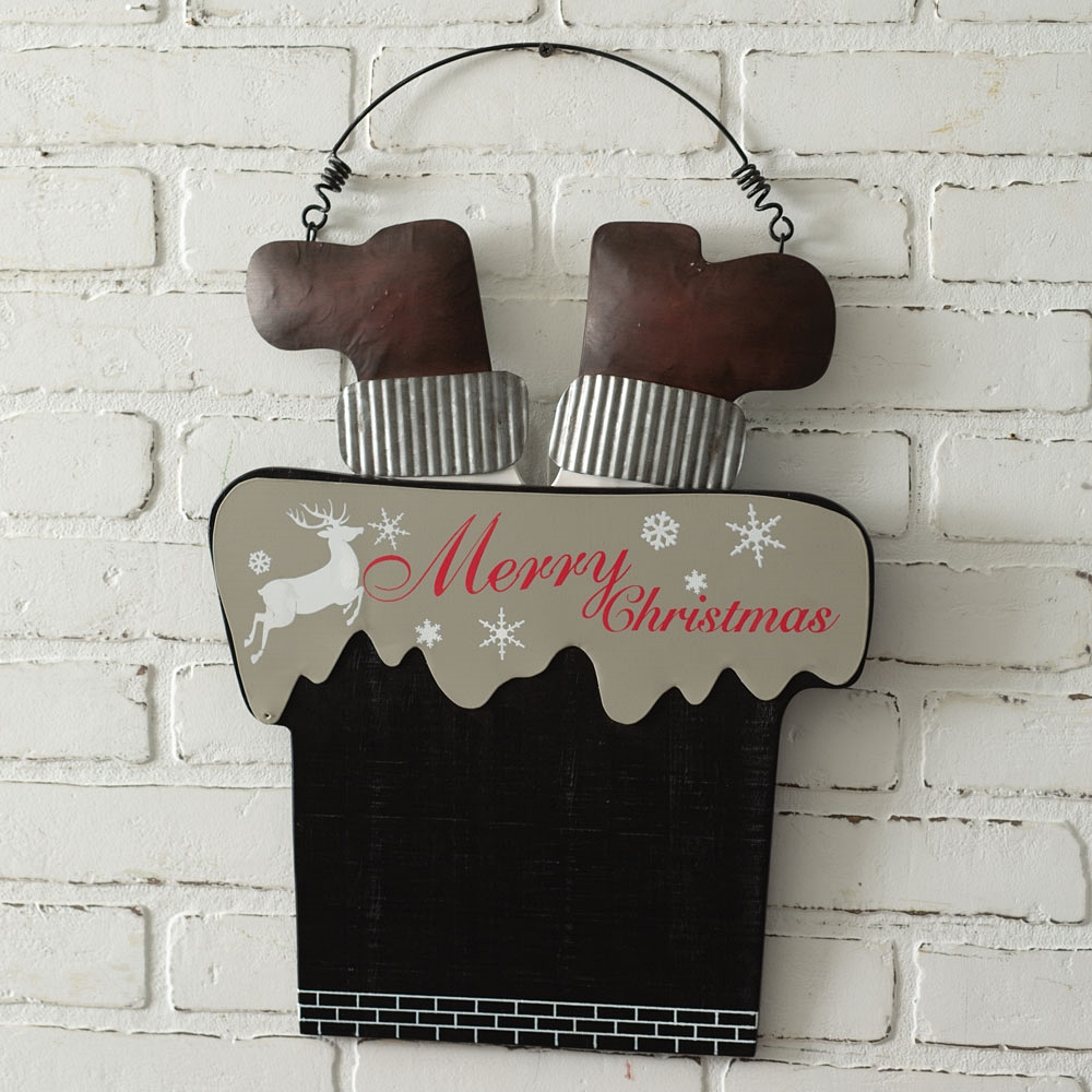 CTW Home Collection Santa Claus Caught in the Chimney Metal Hanging Sign