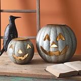 CTW Home Collection Set of Two Galvanized-Metal Pumpkin Luminaries