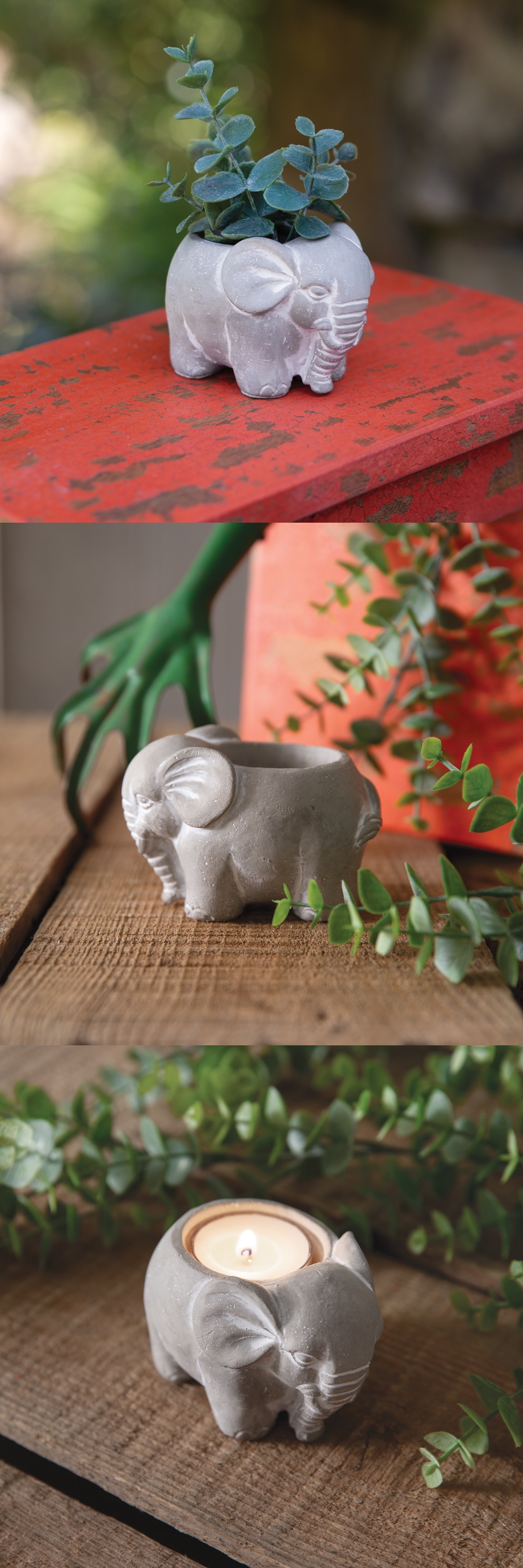 CTW Home Collection Small Cement Elephant Figurine Pot (Box of 2)