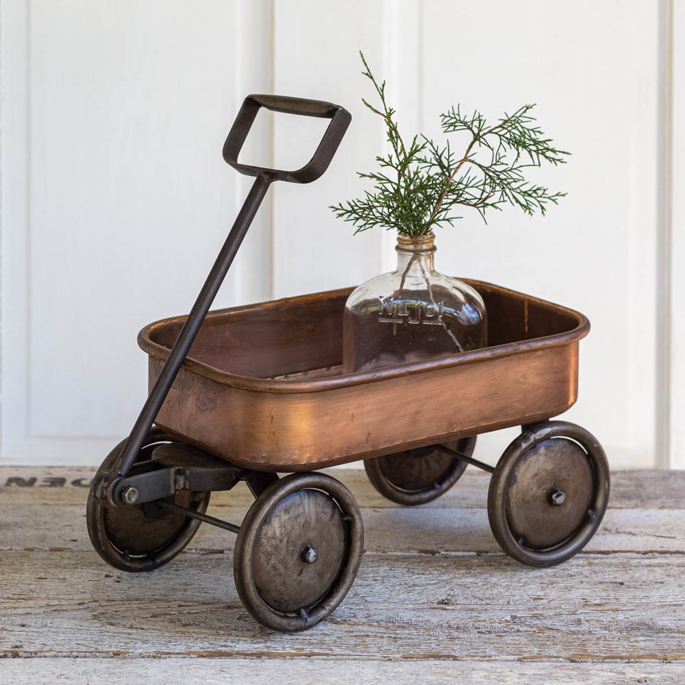 CTW Home Collection Cute Copper-Finish Metal Wagon with Wheels that Spin