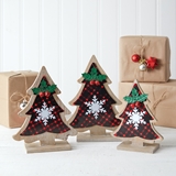 CTW Home Collection Set of Three Buffalo Plaid Tabletop Christmas Trees