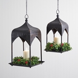 CTW Home Collection Set of Two Antiqued-Black-Metal Hanging Estate Lanterns