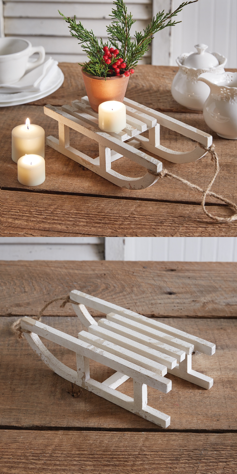 CTW Home Collection Rustic Tabletop White-Wood Sledge/Sleigh