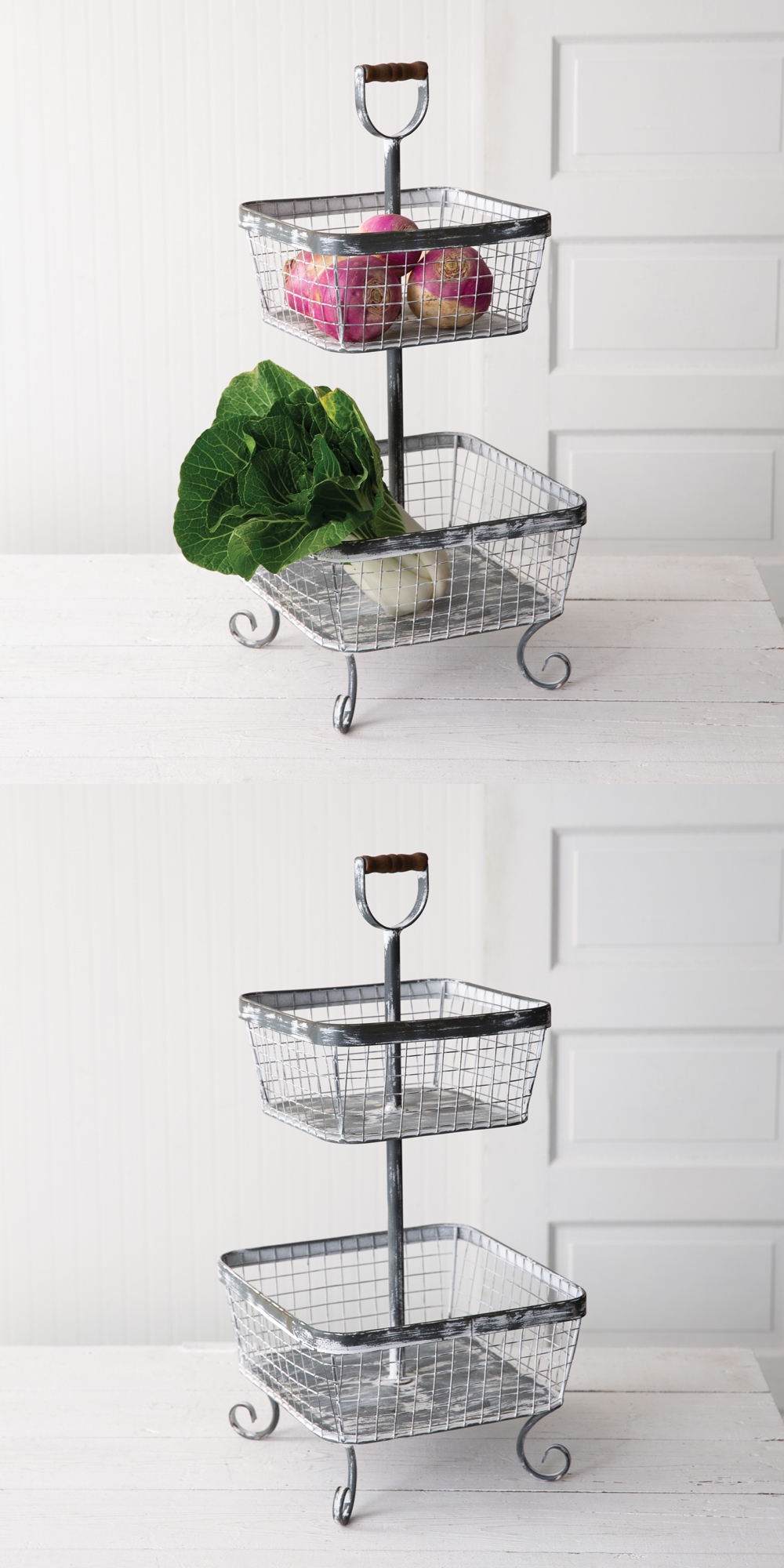 CTW Home Collection 'Ellison' Two-Tier Wire Caddy with Wood Handle