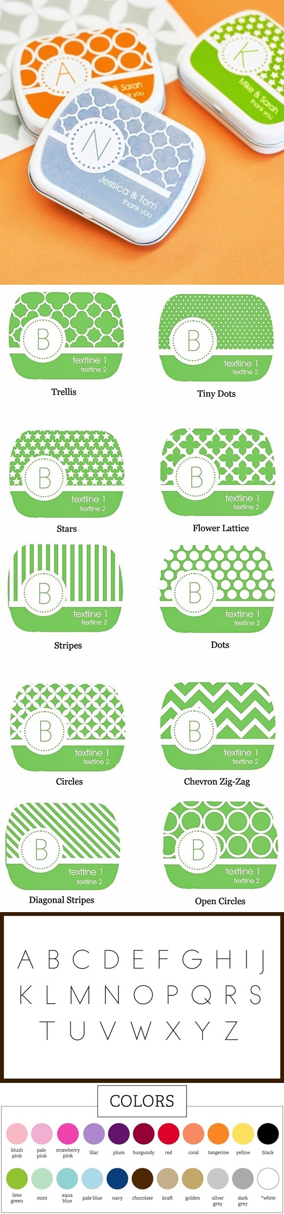 Event Blossom Colorful Mod-Patterned Monogrammed Mint Tins