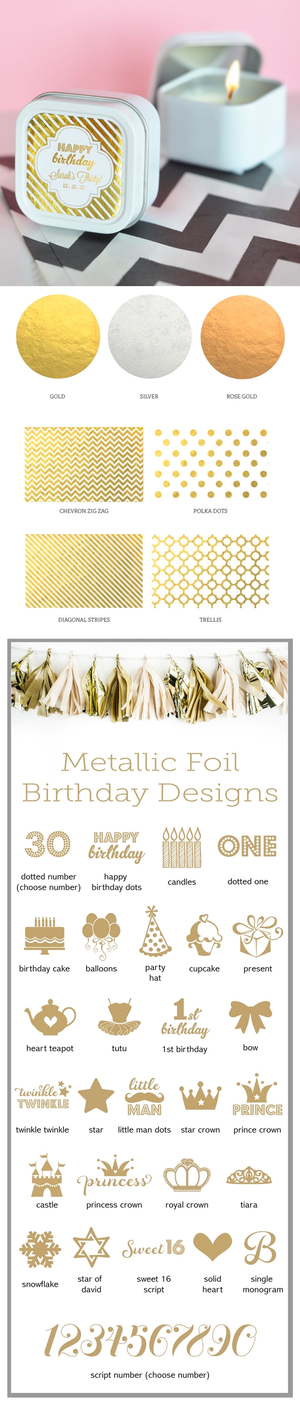 Personalized Metallic Foil Birthday Square Candle Tins