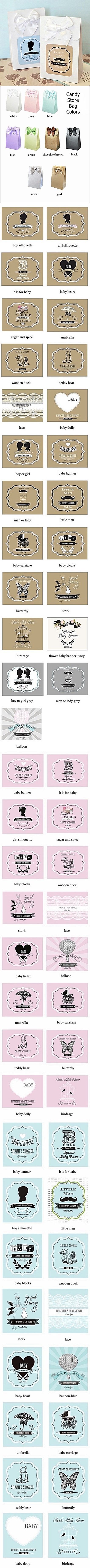 Vintage Design Baby Shower Personalized Goody Bags (Set of 12)