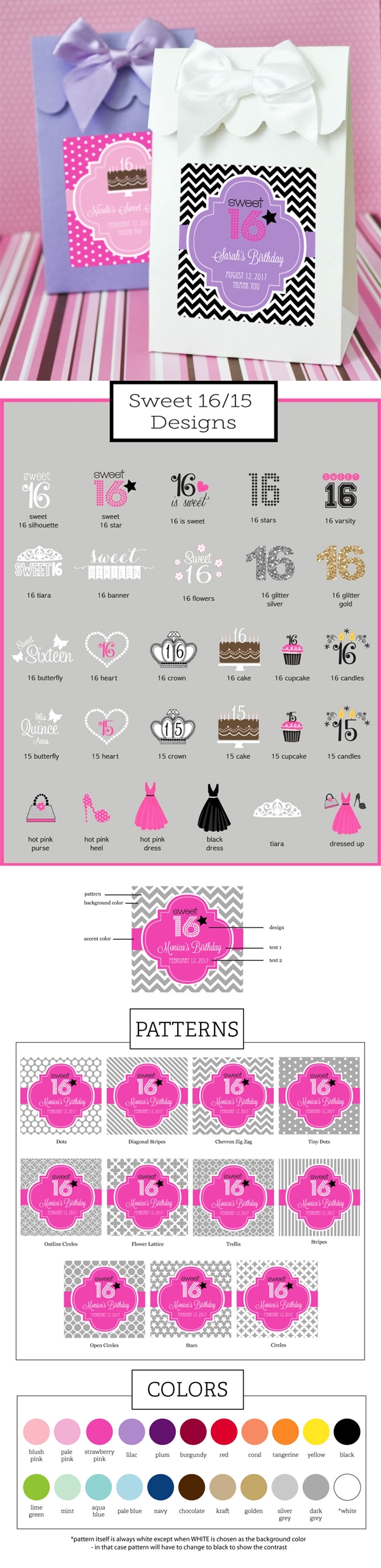 Quinceañera/Sweet 16 Personalized Goody Bags (Set of 12)