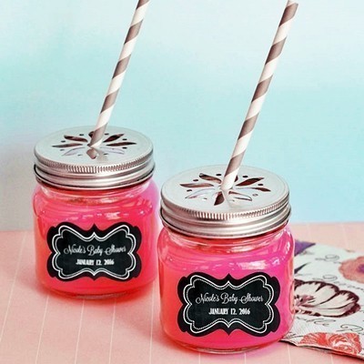 Personalized Chalkboard Baby Shower Mason Jars With Flower Cutout