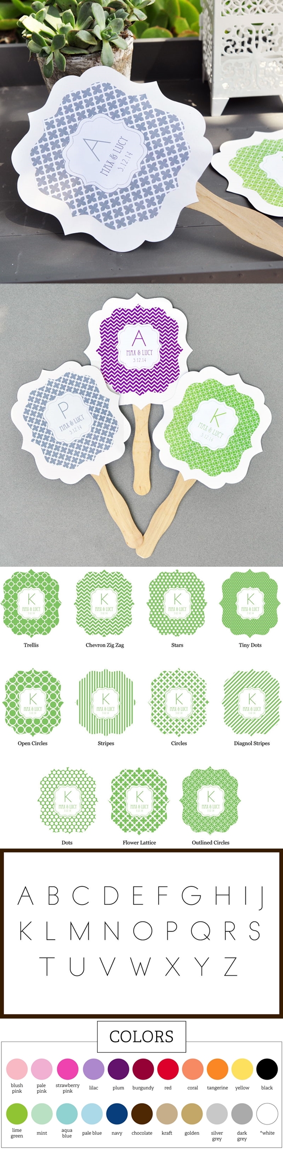 Event Blossom Modern Patterns Monogrammed Paddle-Shaped Fans